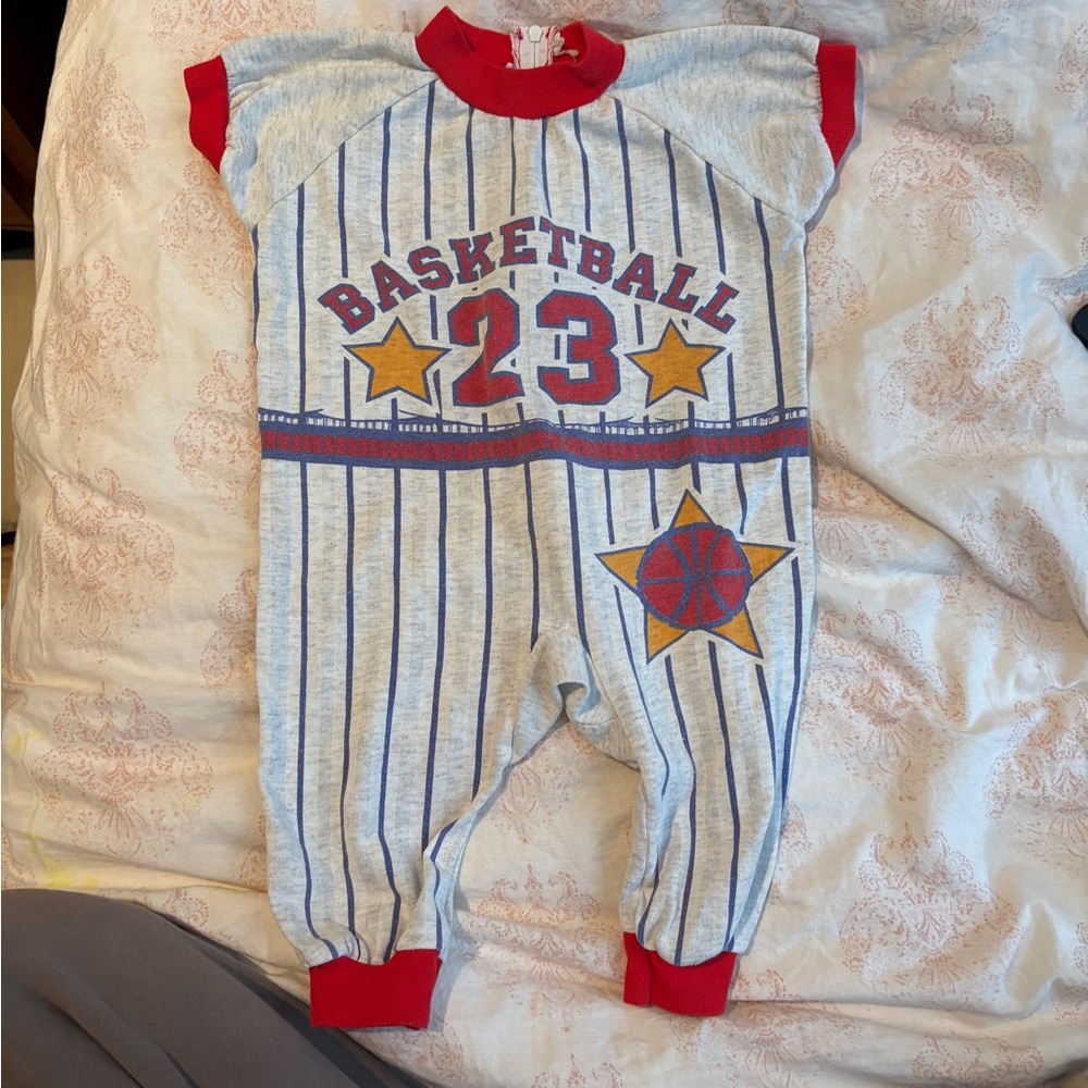 Vintage Basketball Star Kids Bodysuit - Red and Gray